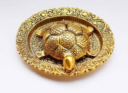 Tortoise on Glass Plate with Golden Border Vastu Yantra Showpiece